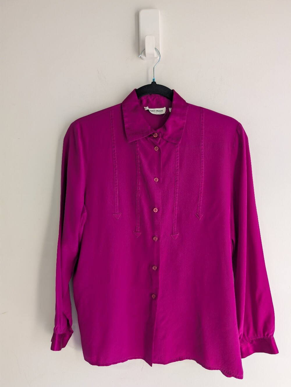 Vintage Import Image Vibrant Fuchsia Button-Down Silk Blouse
